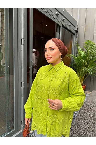 Marlinda Πουκάμισο Hijab festoo με υφασμάτινη επένδυση με μαργαριταρένιες λεπτομέρειες