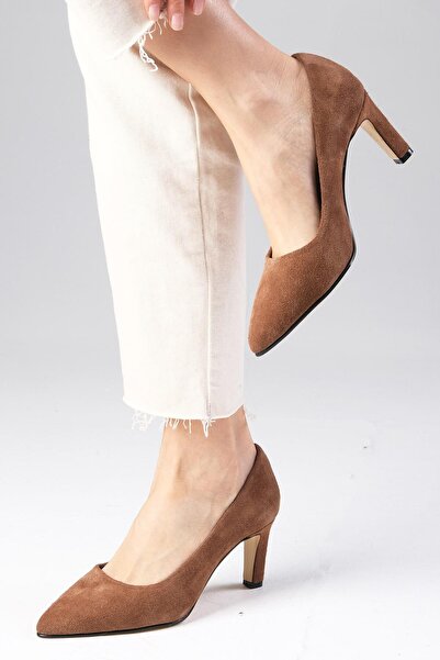 Mio Gusto Beliz Genuine Suede Tan Color Women's Stiletto Shoes