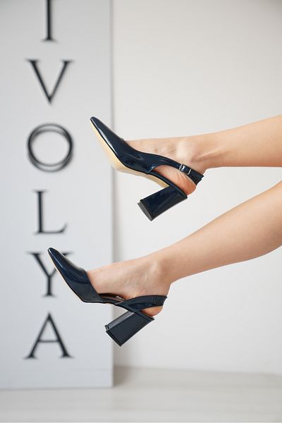 DİVOLYA Sahra Navy Blue Patent Leather (8CM Heeled) Daily Use Shoes
