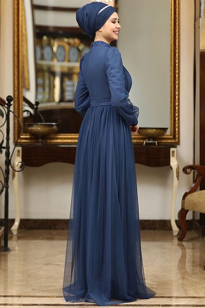 Modest Indigo Legendary Evening Dress - Sef3512