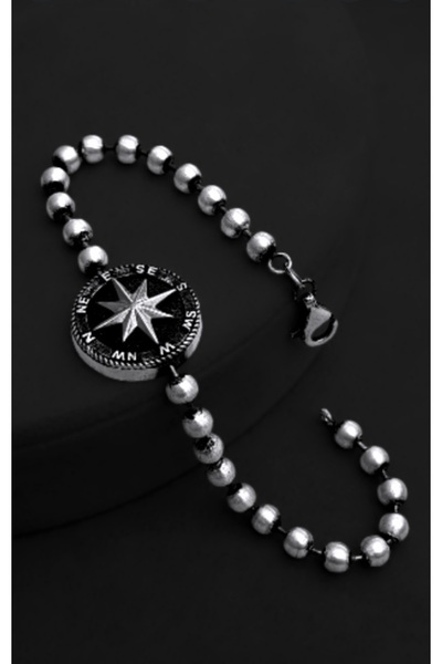 Gümüş Sanatı 925 AYAR GÜMÜŞ PUSULA MODELİ ERKEK BİLEKLİK