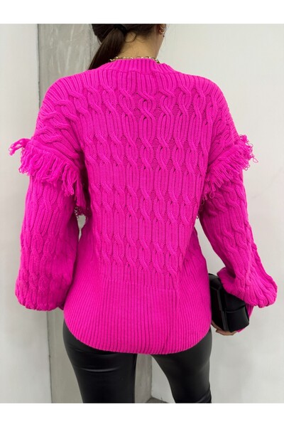 Modamorfo Balloon Sleeve Tasseled Knitwear Sweater -Fuchsia