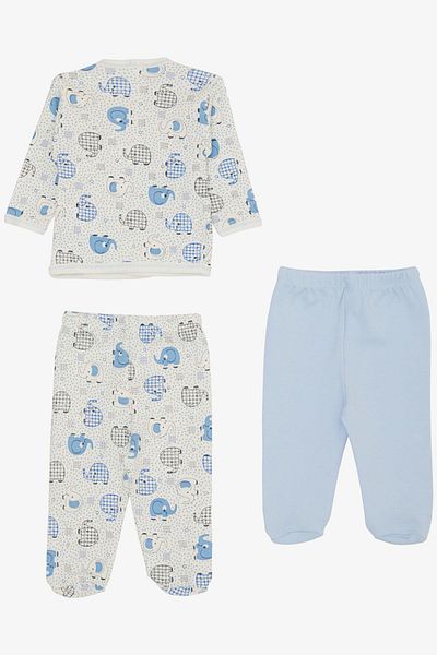 Breeze White Baby Boy Hospital Exit - 3-Piece Cute, Elephant Patterned Polka Dot, 0-4 Months