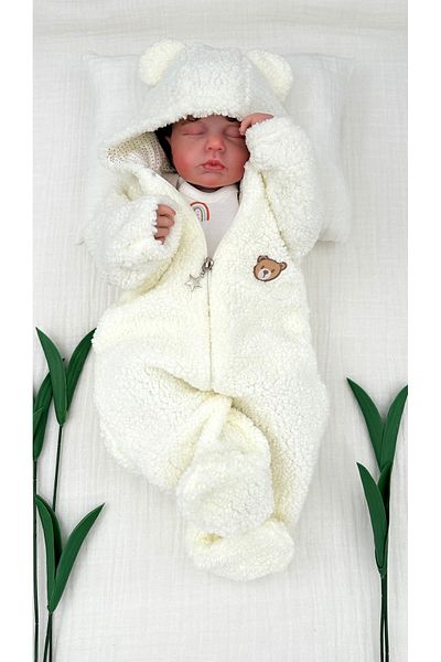 PATSAN Plush Hooded Baby Romper - Zippered Teddy Bear