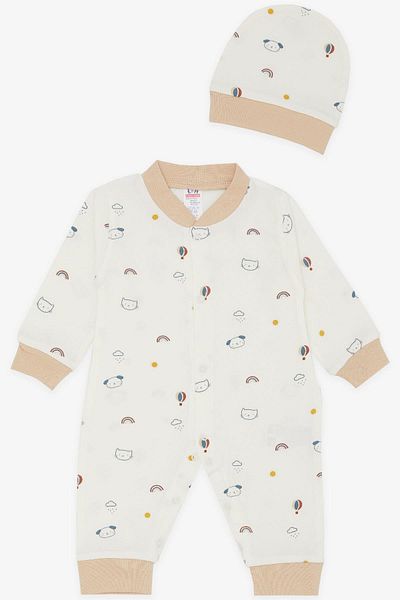 Breeze Baby Boy Jumpsuit Sky Themed Animal Patterned 0-3 Months-6 Months, Ecru