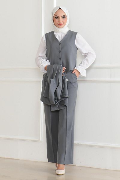 Modamihram Set vestă triplă gri - model 19222