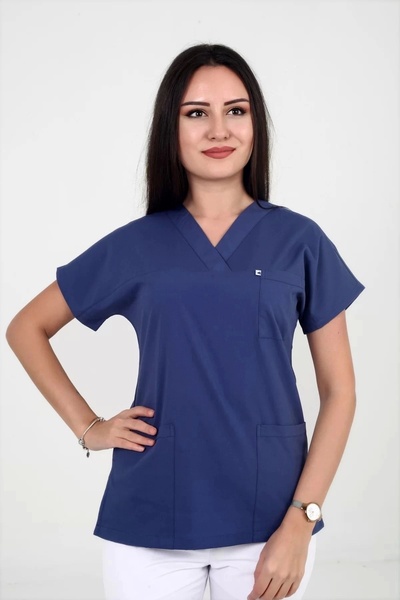 DENİZ İŞ Women's Lycra Batwing Petrol Blue Color Scrubs Teküst