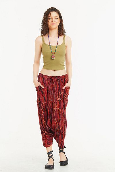 Los banditos Flower Patterned Lace Up Capri Shalwar Trousers