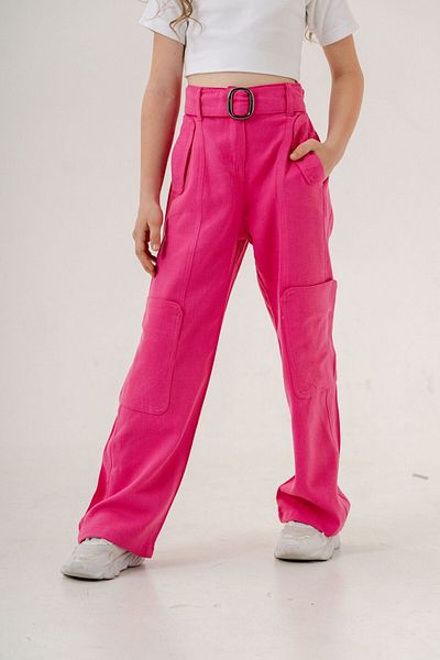 GİYİCEM Girl's Side Pocket Belted Linen Trousers