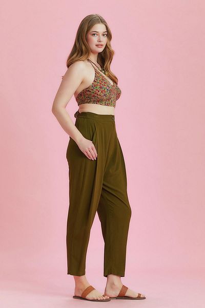 Los banditos Elastic Waist Pleated Khaki Plus Size Summer Trousers