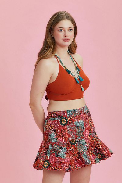 Los banditos Red Floral Flounce Large Size Shorts Skirt
