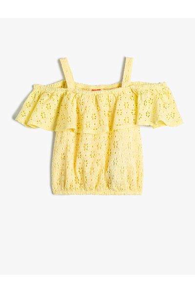 Koton Crop-Bluse aus gewellter Baumwolle mit Riemchen und Rüschen