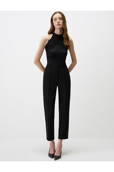 Jimmy Key Black Turtleneck Lace Detailed Slim Fit Knitted Blouse