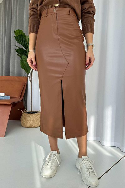 Mine Tan Butik Καφέ Ρυθμισμένη Εισαγόμενη Pencil Φούστα