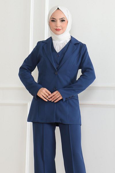 Modamihram Indigo Triple Suit - with Vest 19222