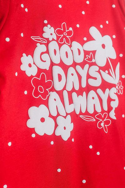 LUESS Red Girl's Pajama Set - 100% Cotton, Embossed Print, 3-4 Years 8-9 Years