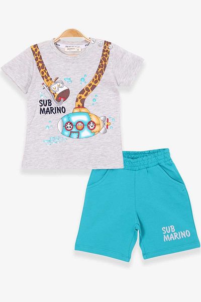 Breeze Boy's Shorts Suit Giraffe Printed 1-4 Years, Light Gray Melange