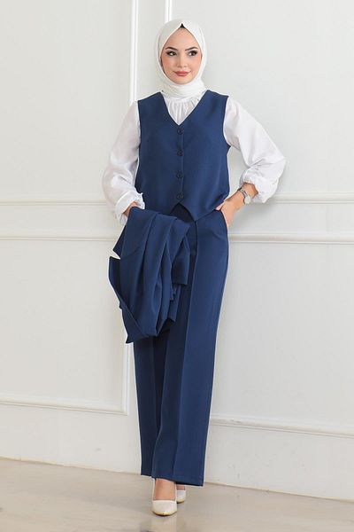 Modamihram Indigo Triple Suit - with Vest 19222