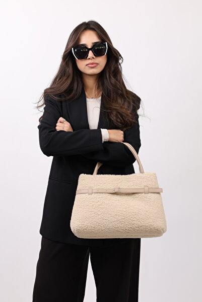 NOTHING Geantă de umăr de mână magnetică Kate cu centură de pluș bej-gri