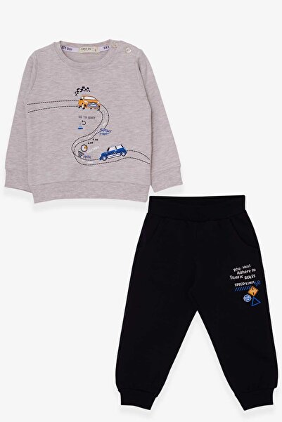 Breeze Baby Boy Tracksuit Set Racing Themed 9 Months-3 Years, Beige Melange