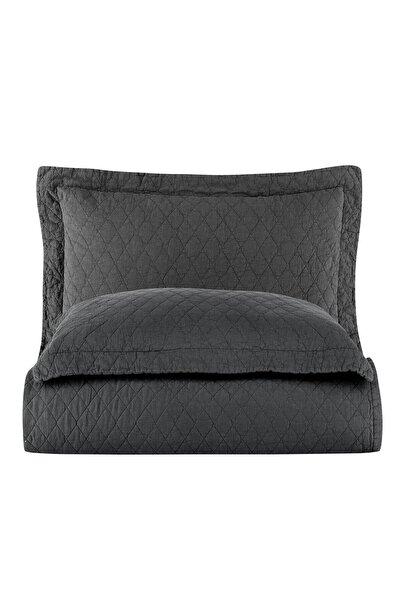 PASIONI - Pamuklu - Parça Boyama Este Antrasit Tek Kişilik Yatak Örtüsü Takımı