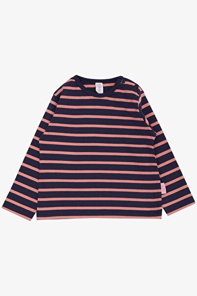 Breeze Kız Bebek Uzun Kollu Tişört Çizgili Patlı 9 Ay-3 Yaş, Lacivert