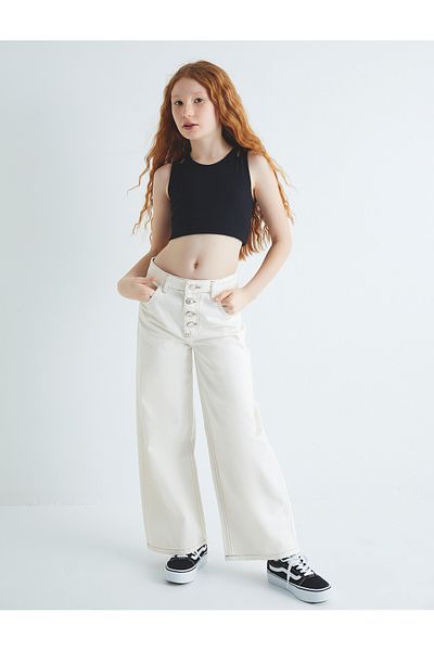 Koton Jeans Button Detailed Cotton - Wide Leg Jean