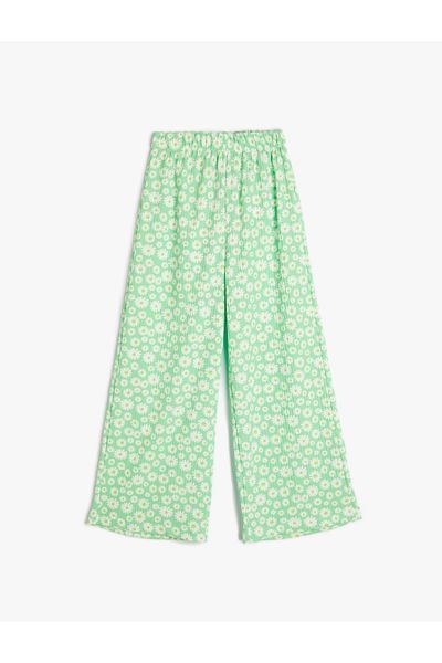 Koton Floral Pattern - Elastic Waist Wide Leg Textured Trousers