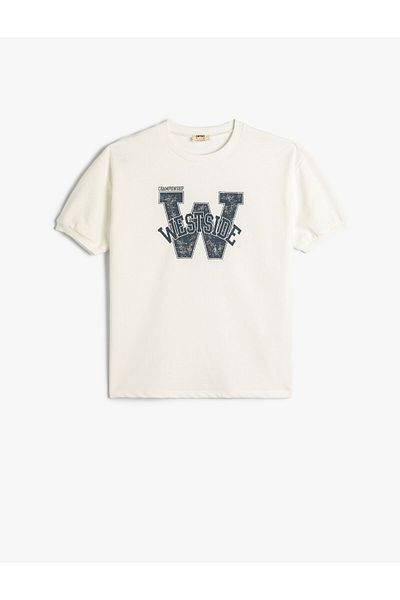 Koton Βαμβακερό κοντομάνικο T-Shirt - Crew Neck, Σλόγκαν εμπριμέ