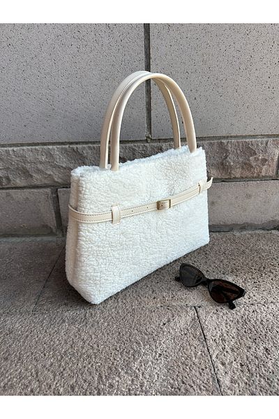 NOTHING Kate - Women's Hand Shoulder Bag with Plush Belt Detail and Magnet Cover