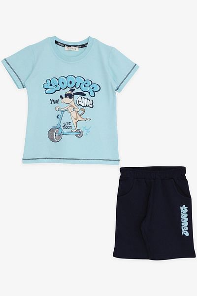 Breeze 1-4 Years Old Boy Blue Set - Skateboarder Puppy Printed