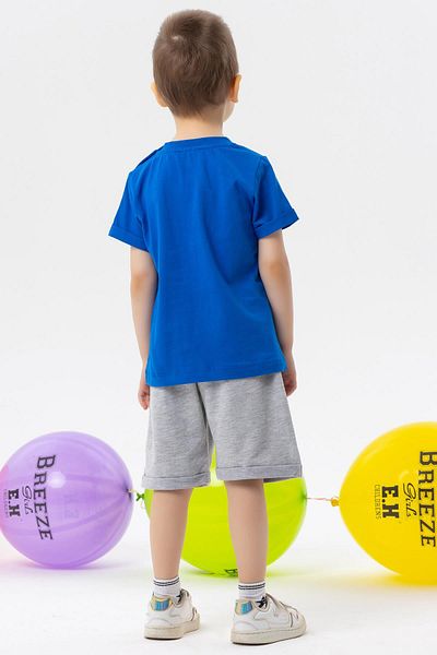 Breeze Boy's Shorts Suit with Teddy Bear Print, Age 1-4, Saks Blue