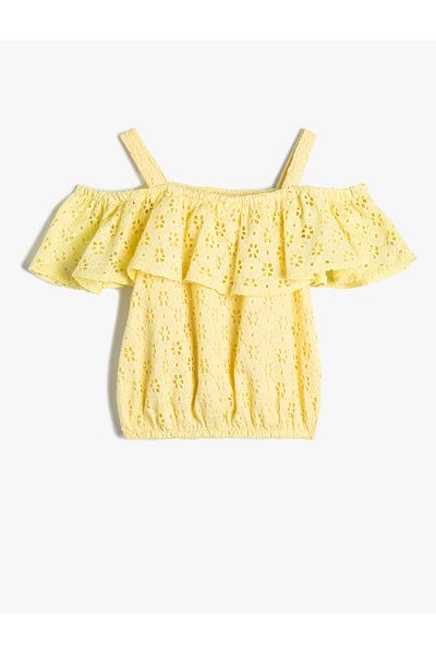 Koton Crop-Bluse aus gewellter Baumwolle mit Riemchen und Rüschen