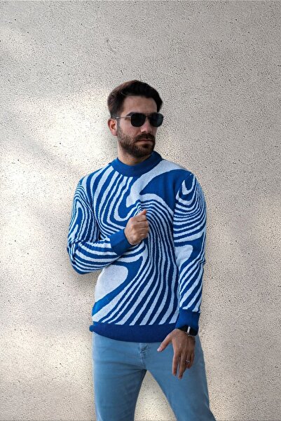 BİRBEYSTORE Erkek Triko Kazak İlizyon Desenli