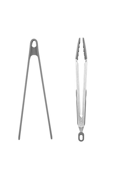 Tantitoni 024-01-Grey Colored 2-Piece Silicone Tongs Set