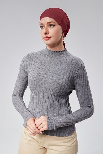 Sonbaharmoda Bone Claret Red Women's Hijab - Lycra Combed Cotton, Seamless and Non-Slip