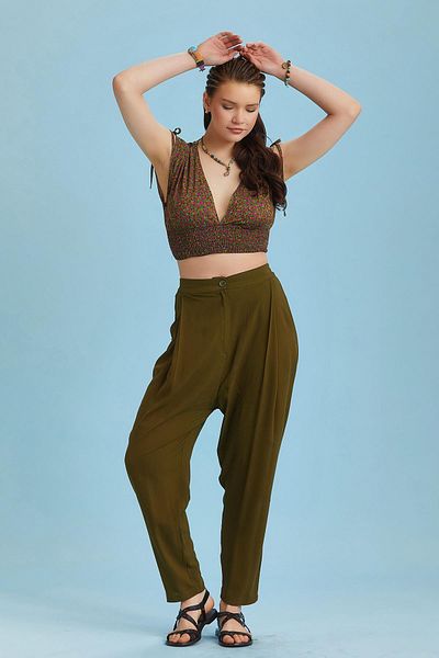 Los banditos Elastic Waist Pleated Khaki Summer Trousers