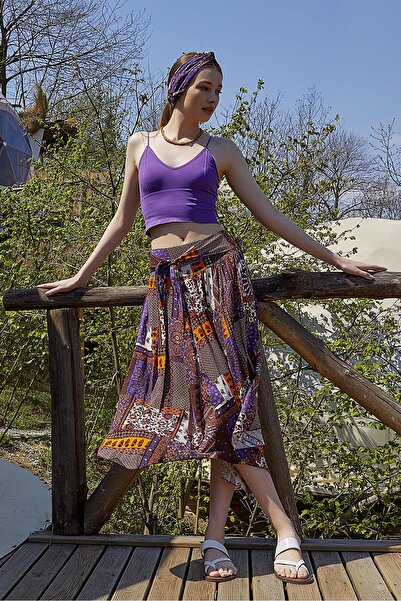 Los banditos Loose Midi Flared Skirt with Tie Waist