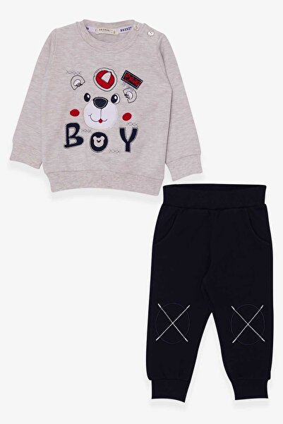 Breeze Erkek Çocuk Eşofman Takımı Ayıcık Figürlü 1-4 Yaş, Bej Melanj