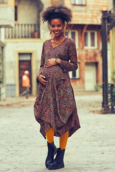 Los banditos Rochie de maternitate cu decolteu în V cu fustă cu balon cu imprimeu floral cu model retro