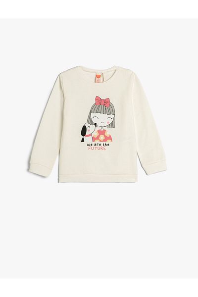 Koton Sweatshirt Long Sleeve Crew Neck Raised Printed Cotton