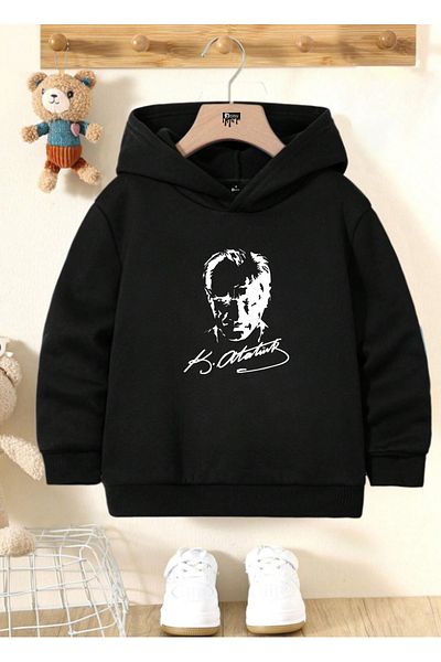 ARP MODA Детски суитшърт Mykn Kids Cotton със специален дизайн и щампа Mustafa Kemal Atatürk в черен цвят