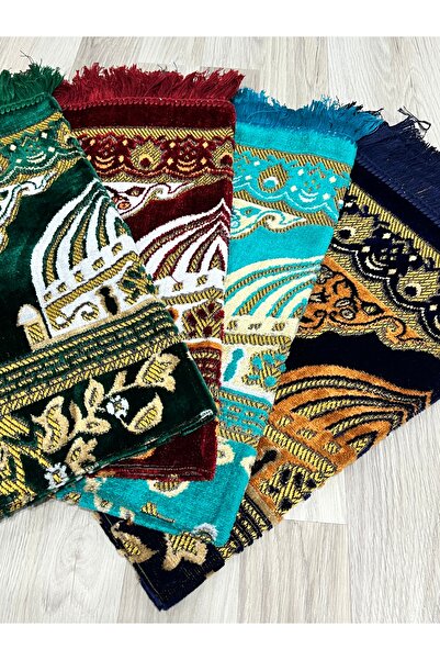 AYHANHOME Velvet Patterned Fringed Gift Package 4 Pieces Spinger Prayer Rug Set