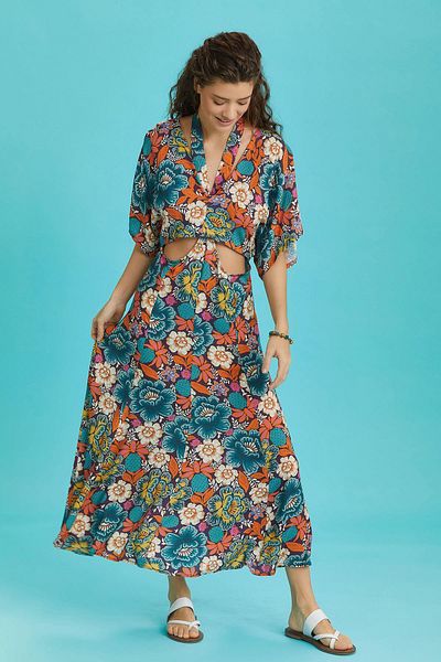 Los banditos Rochie boemă decupată cu imprimeu floral cu fereastra din spate