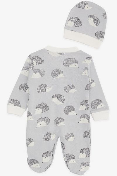 Breeze Baby Boy Booties Jumpsuit Hedgehog Patterned 0-3 Months-6 Months, Gray