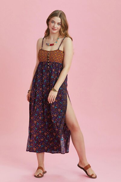 Los banditos Large Size Dress with Strappy Slit and Floral Robe