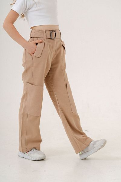 GİYİCEM Girl's Side Pocket Belted Linen Trousers