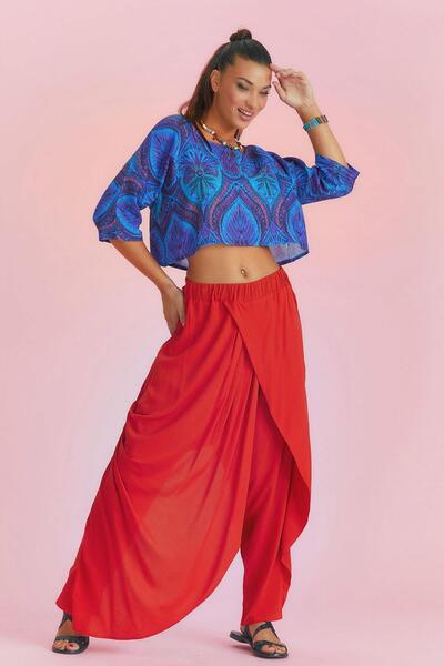 Los banditos Double Breasted Front Detail Elastic Waist Loose Trousers