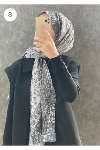 Butik Etro Etnik Desen Pamuk Soft Şal - Gümüş/krem 75*190