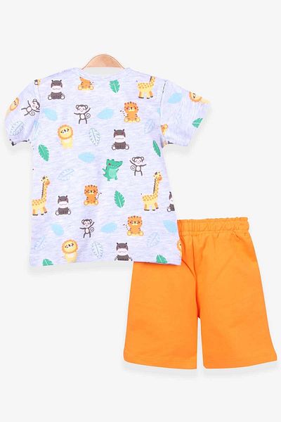 Breeze 1-4 Years Boy's Shorts Set - Safari Printed, Light Gray Melange